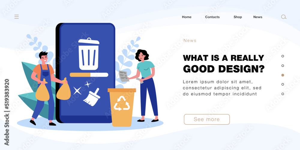 People cleaning mobile phone from trash files. Man and woman deleting documents with cleansing software flat vector illustration. Cache, spam concept for banner, website design or landing web page