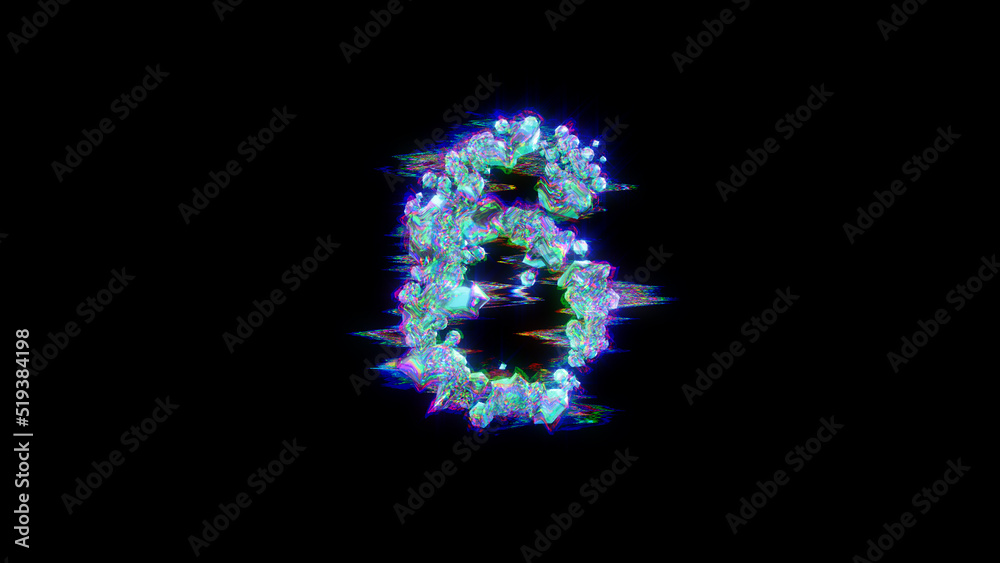 style cybernetic blue distorted font - number 6 on black, isolated - object 3D illustration