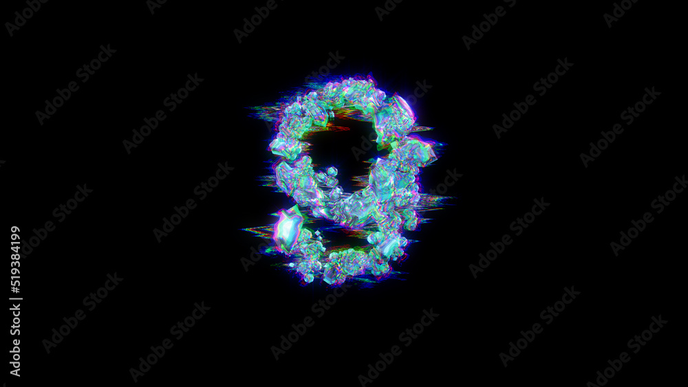 style cybernetic blue distortion font - number 9 on black, isolated - object 3D rendering style cybernetic blue distortion font - number 9 on black, isolated - object 3D rendering