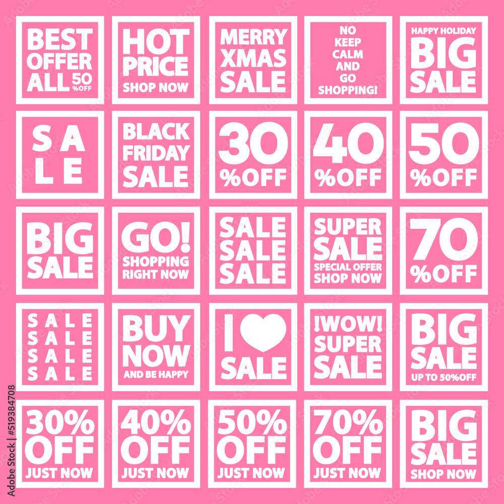Black friday sale and Merry Christmas sale banner set for stocks such as black friday, promotion, special offer, advertisement, hot price and discount poster isolated on pink background -stock vector