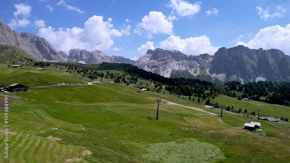 Aerials of Dolomites Mountains Col Raiser Val Gardena Südtirol