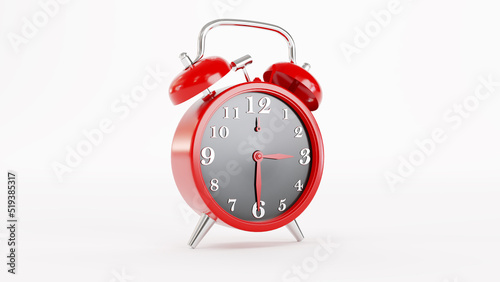 3d render of red alarm clock isolated on white background, Retro style clock.