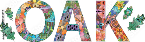 Word OAK. Vector decorative zentangle object