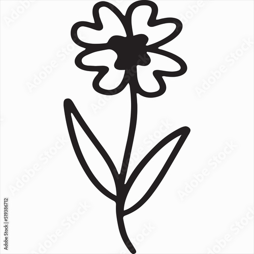 Vector, Image of blooming jasmine flower icon, black and white color, transparent background

