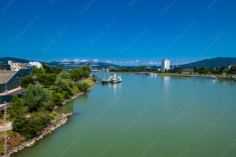 Cruise ships On Danube River In The City Of Linz In Austria