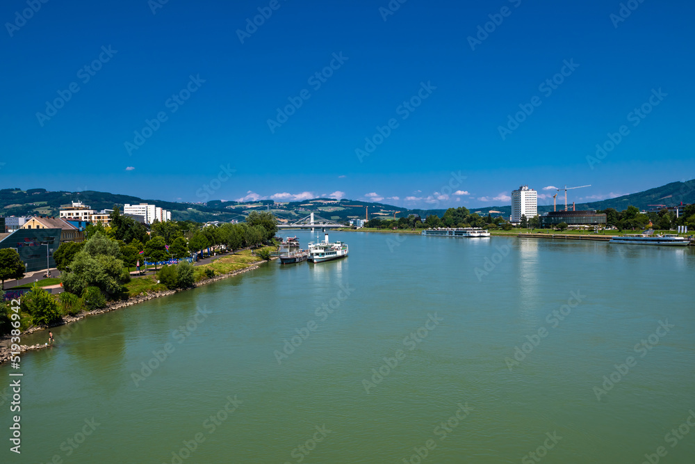 Cruise ships On Danube River In The City Of Linz In Austria