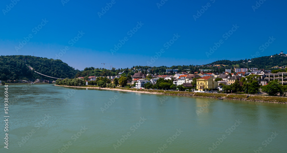 River Danube And The City Of Linz In Upper Austria In Austria