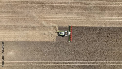 Aerial view of grain harvest in Brandenburg. Germany