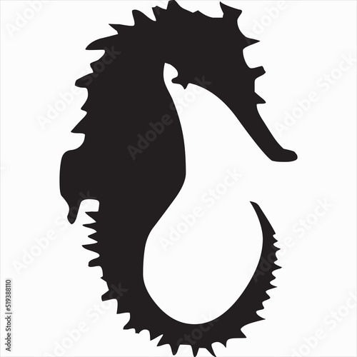 Vector, Image of Seahorse Silhouette, black and white color, transparent background