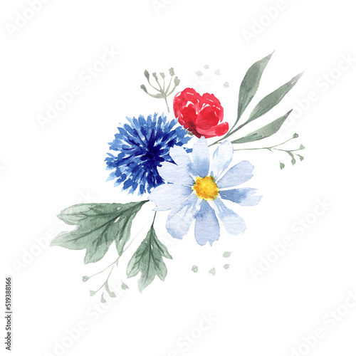 Fototapeta Naklejka Na Ścianę i Meble -  Wildflowers. Watercolor bouquet. Decoration for your design.