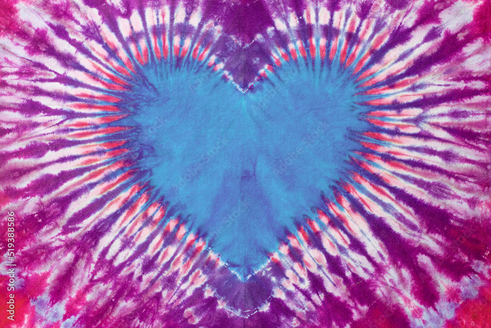 heart shape tie dye pattern hand dyed on cotton fabric texture