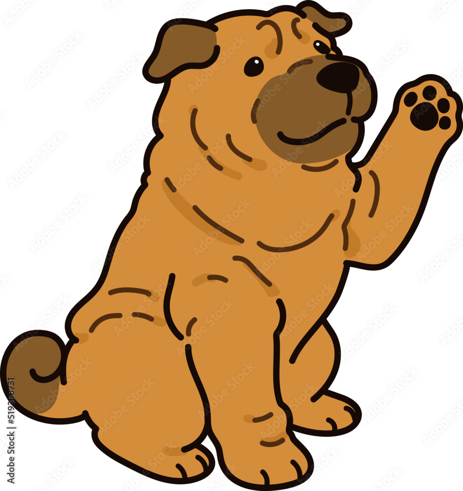 Obraz premium Simple and adorable illustration of Shar-Pei Dog sitting and waving