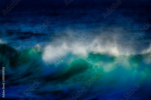Misty Dreamy Waves on a Beach from Ocean Swell Water Blue Clean Fresh