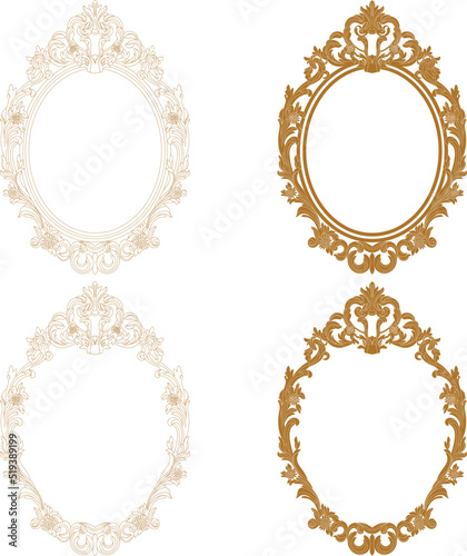 Set of golden vintage border frame engraving with retro ornament pattern in antique baroque style decorative design. Vector	
