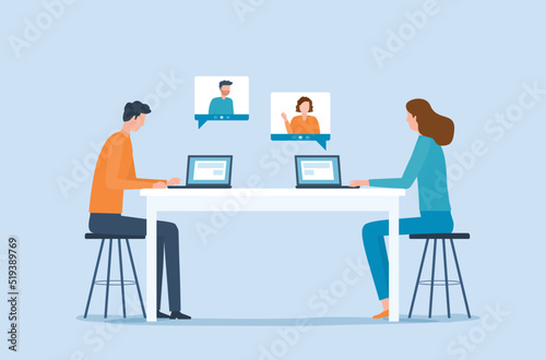 flat vector People meeting working online with video conference connect concept and technology remote working from anywhere concept