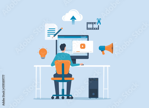 People working create video content for marketing online and make money with video concept