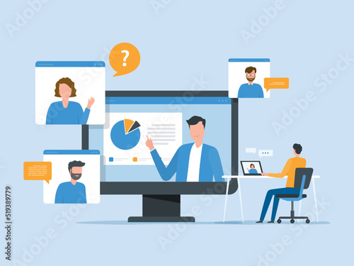 flat vector People meeting working online with video conference connect concept and technology remote working from anywhere concept photo