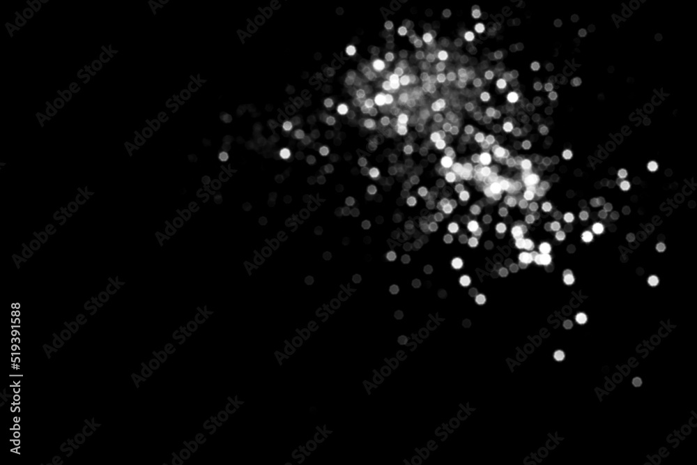 White gray blurred bokeh lights on black background. Glitter sparkle stars for celebrate. Overlay for your design White gray blurred bokeh lights on black background. Glitter sparkle stars for celebrate. Overlay for your design