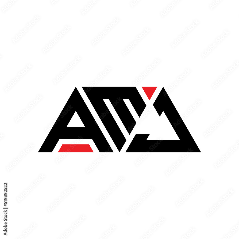 AMJ triangle letter logo design with triangle shape. AMJ triangle logo design monogram. AMJ triangle vector logo template with red color. AMJ triangular logo Simple, Elegant, and Luxurious Logo...