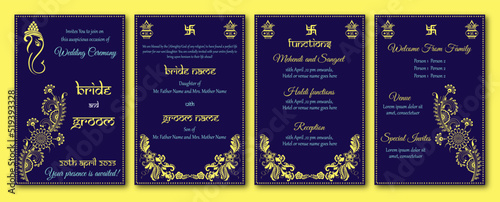Indian wedding card invitation with traditional ink style