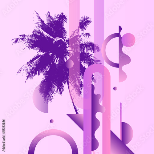 Vector graphics in a fashionable style with geometric elements. Summer time. Modern poster with palm tree.