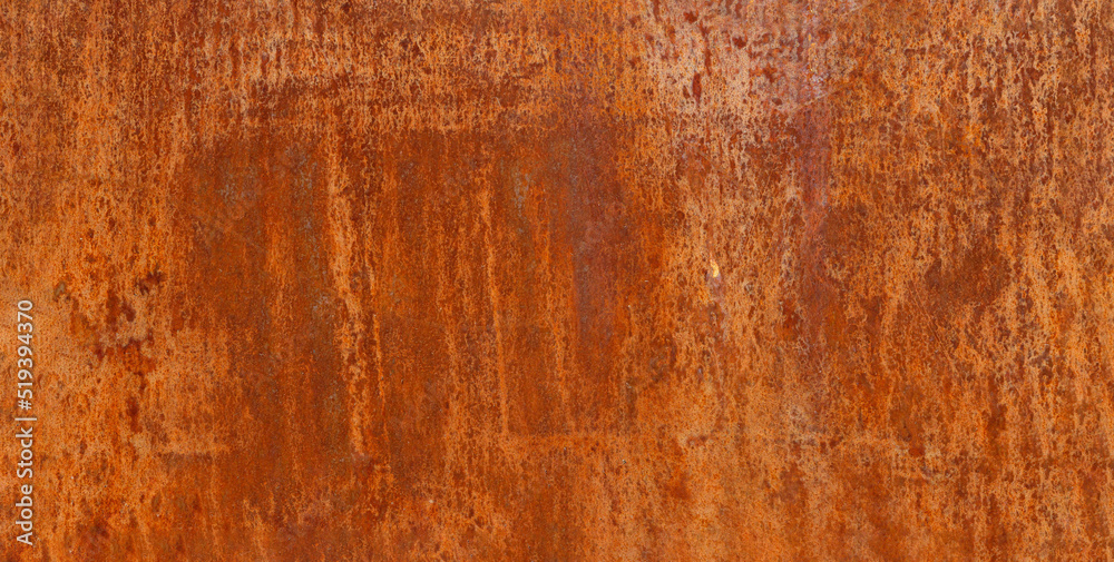 Fototapeta premium Panoramic rusty and oxidized metal sheet, old copper texture background