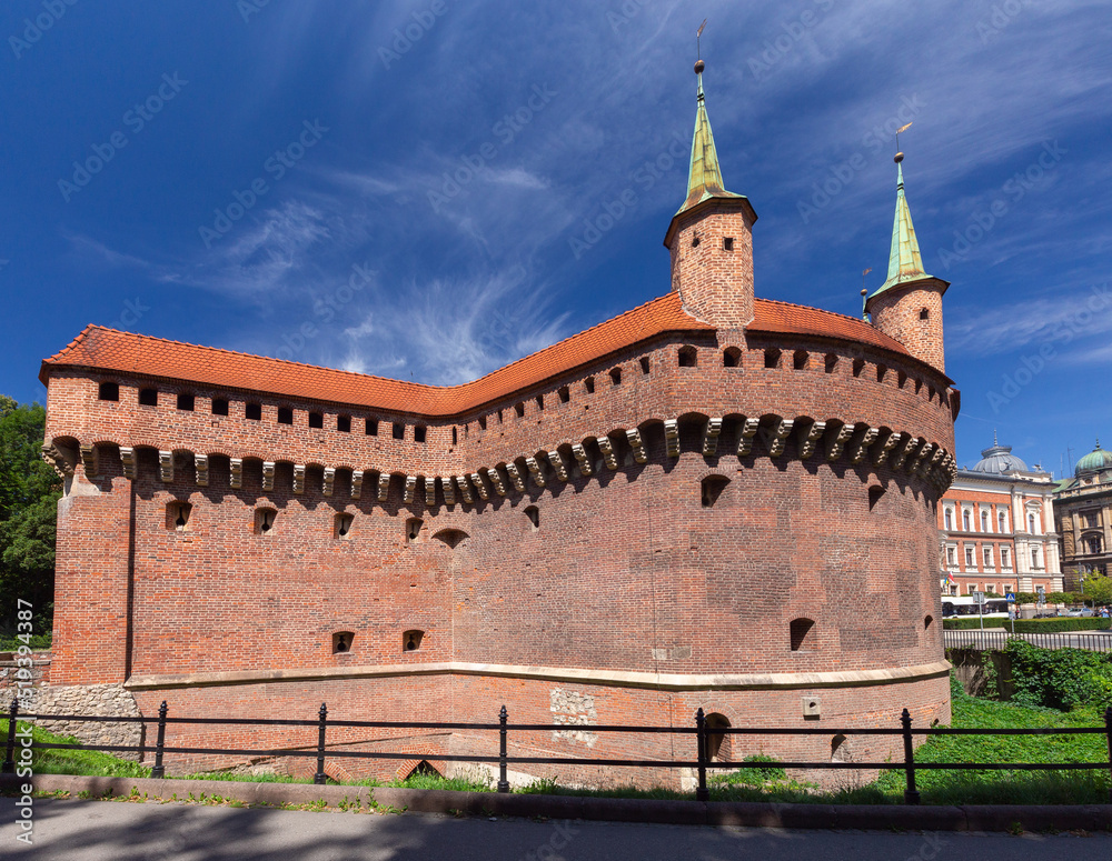 Fototapeta premium Barbican fortification in Krakow on a sunny day.