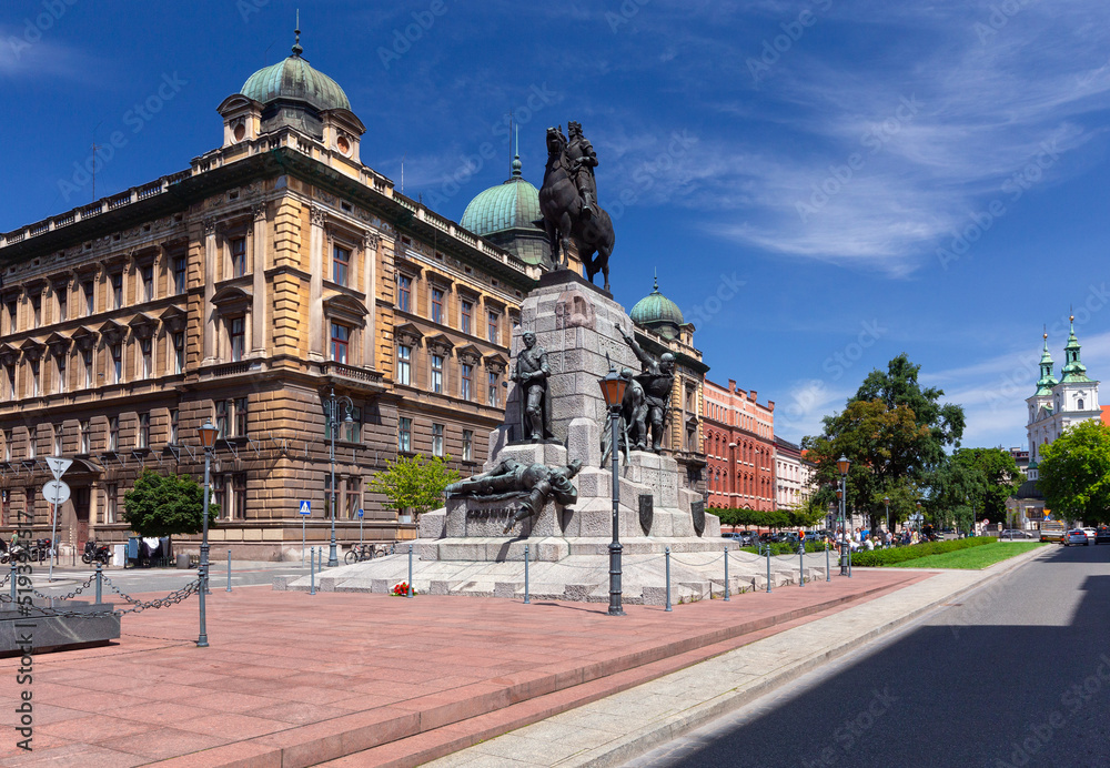 Jan Matejka Square on a sunny morning. Krakow.
