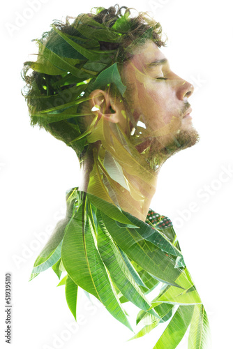 Contemplating emotions. Double exposure portrait