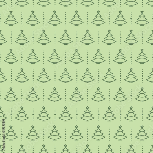 Christmas tree seamless pattern green color line style on background for greeting cards, web design, product promotion, christmas sale and marketing material, decoration. Vector Illustration