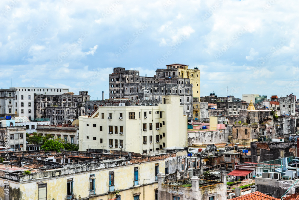 Downtown city buildings in Havana Cuba