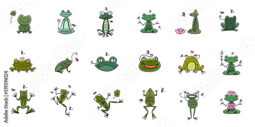 Funny frogs collection. Isolated on white background. Icons set for your design
