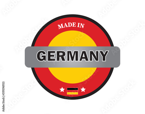 Made in Germany. Vector image can be used as label, sticker, badge, tag, stamp, marking, logo, banner, icon, word Germany or vector Flag of Germany, German flag