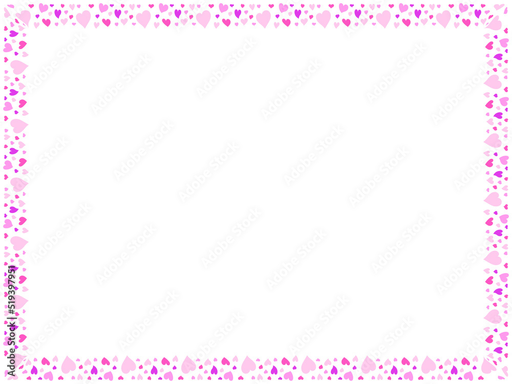 Heart frame for Valentines day. Abstract love background for your Valentines Day greeting card design. Red and rose Hearts horizontal frame isolated on transparent background. Vector illustration