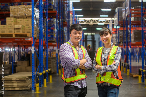 Portrait of factory workers in modern warehouse storage of retail shop