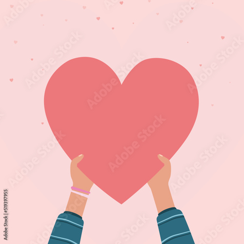 Hands holding hearts symbol for donation concept, Concept of charity and donation, Several people hold big heart synbol on their hands, People take care love, Give and share your love to people, coope