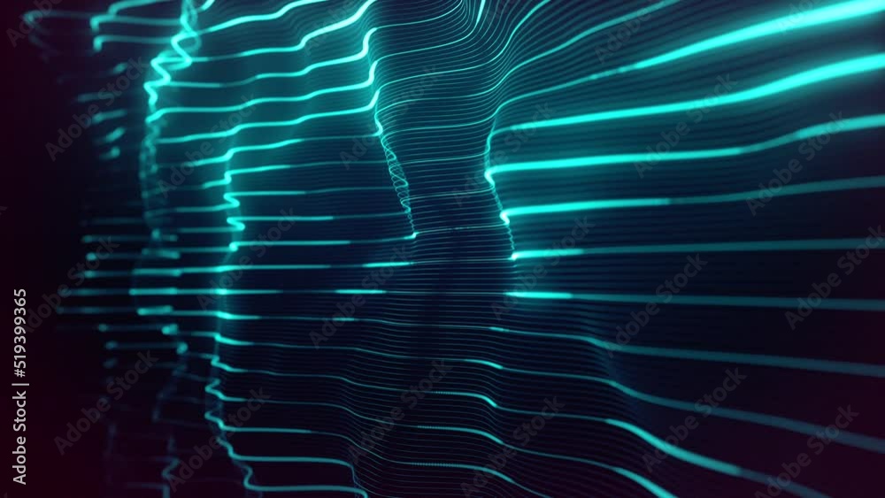 Abstract Digital Waving Neon Lines Fx Background Loop/ 4k animation of an abstract background with digital fractal particle lines waving and seamless looping