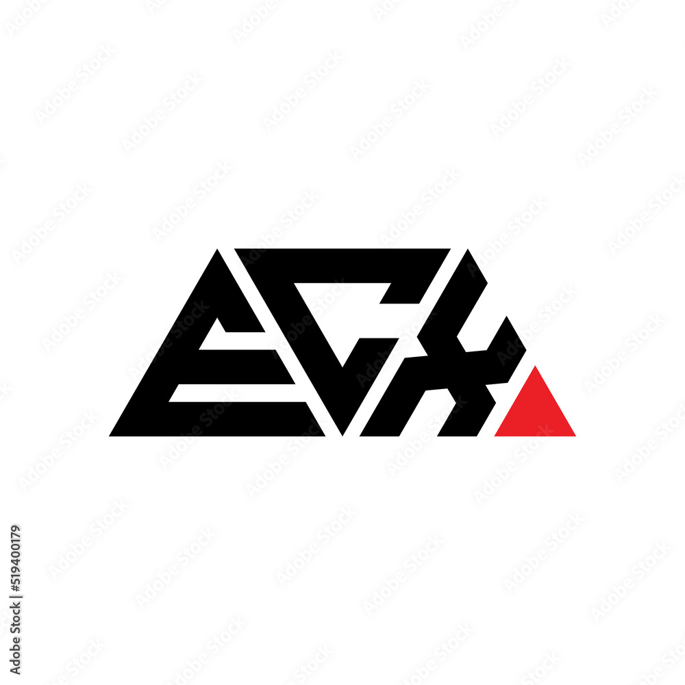 ECX triangle letter logo design with triangle shape. ECX triangle logo design monogram. ECX triangle vector logo template with red color. ECX triangular logo Simple, Elegant, and Luxurious Logo...