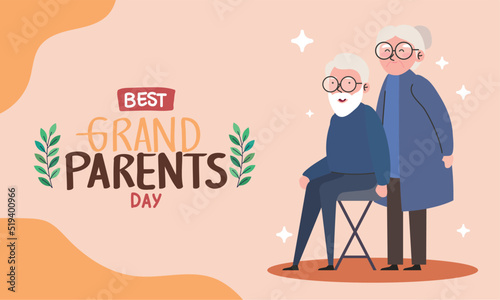 grandparents day lettering with old parents