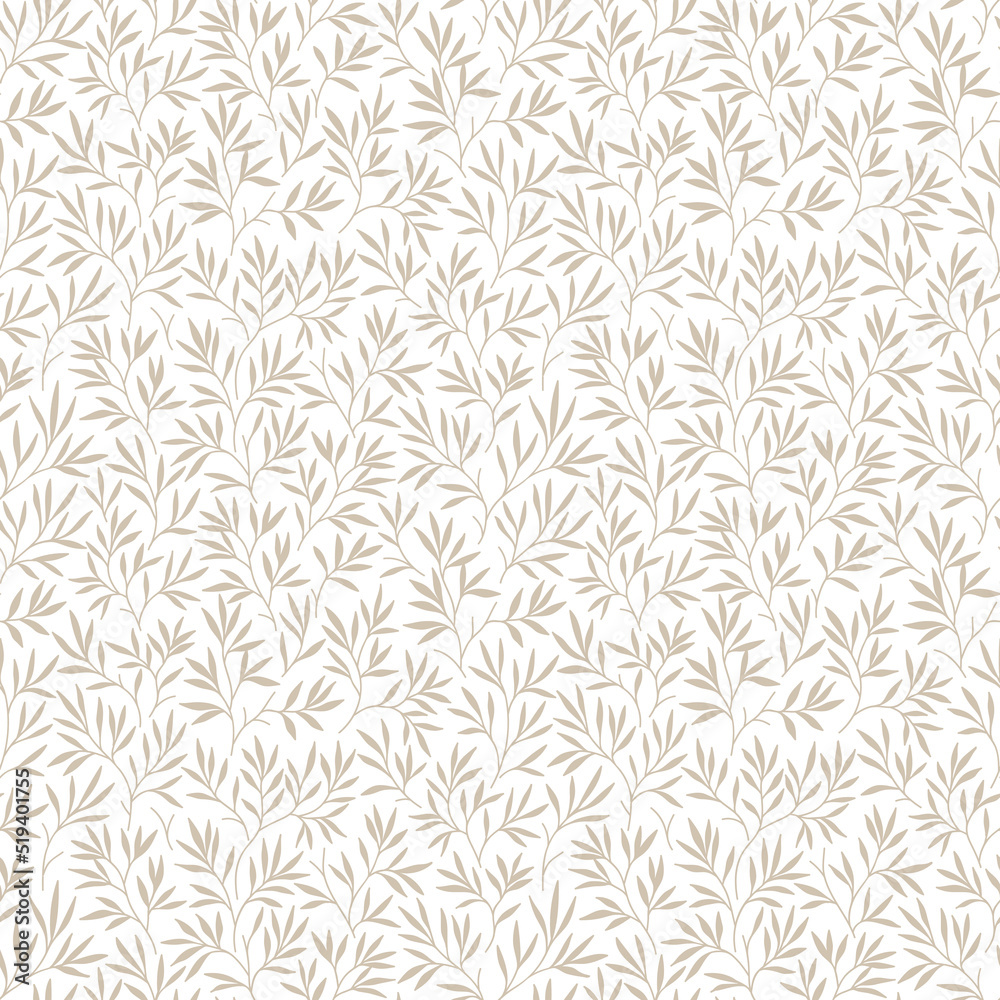 Seamless pattern with leaves. Branches and leaves. White background. Cute pattern with gray leaves. Floral endless pattern plants. Elegant the template for fashion prints. Vector texture