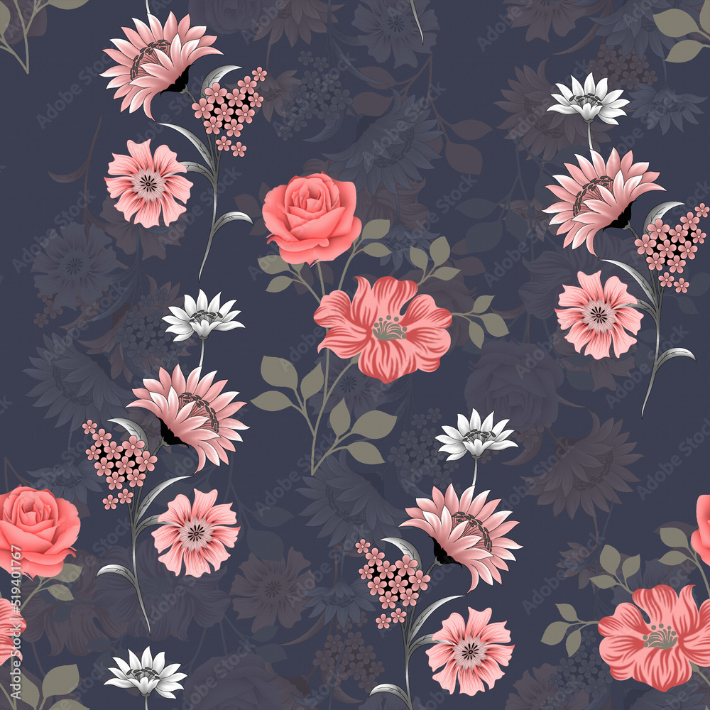textile flower with black ground seamless digital print design textile flower with black ground seamless digital print design