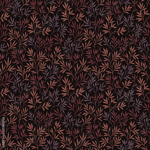 Seamless pattern with leaves. Branches and leaves. Black background. Cute pattern with leaves. Floral endless pattern plants. Elegant the template for fashion prints. Vector texture