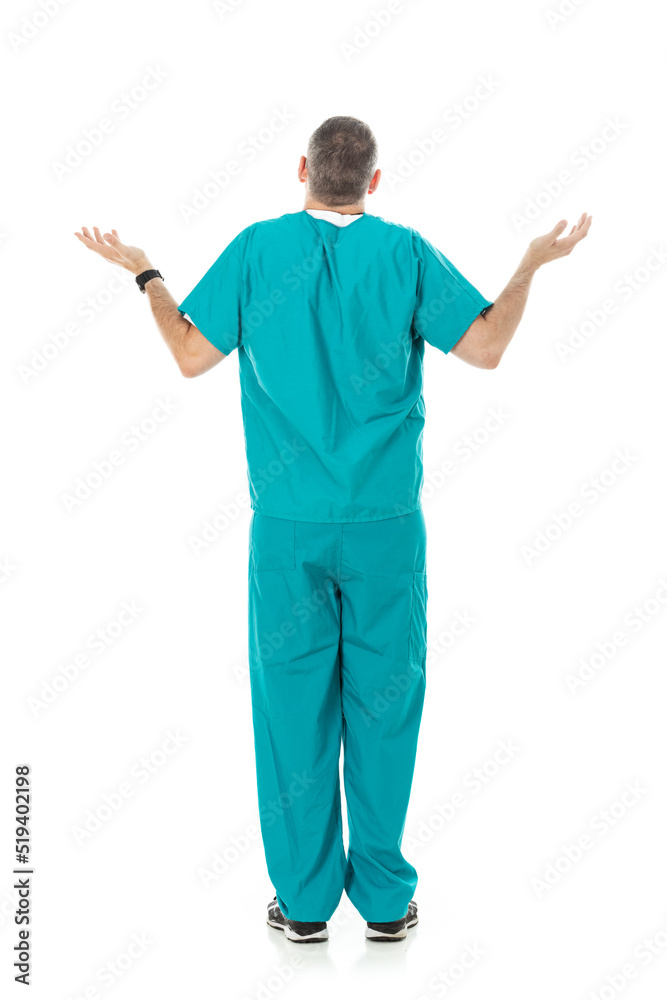 Doctor: Rear View Of Unsure Shrugging Man
