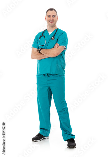 Doctor: Arms Crossed Smiling Physician On White Background