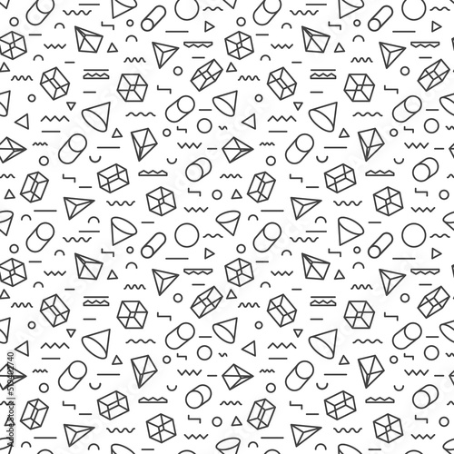 Geometric pattern seamless modern stroke style consisting of line geometric shapes on white background for use on stickers, banners, cards. Geometric pattern hipster memphis style. Vector Illustration