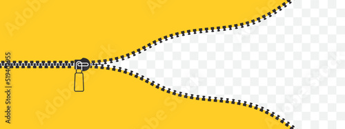 Zip locker. Closed and open zipper. Closing clasp. Vector illustration