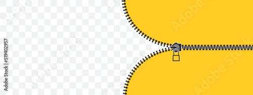 Zip locker. Closed and open zipper. Unbuttoned yellow background. Vector illustration