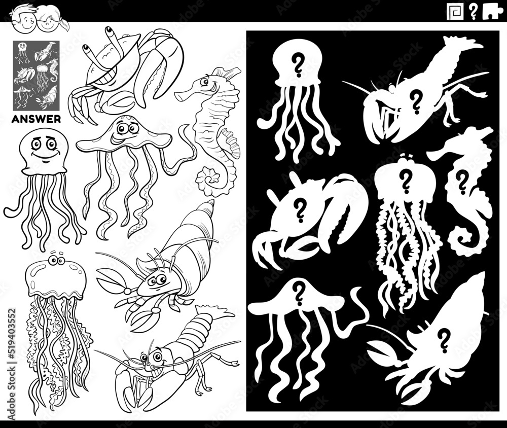matching shapes game with cartoon octopus coloring page matching shapes game with cartoon octopus coloring page