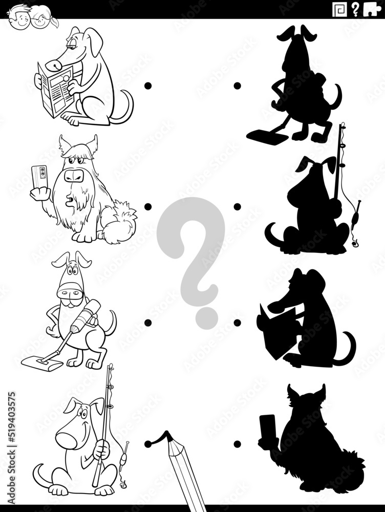 shadow game with comic dogs coloring page