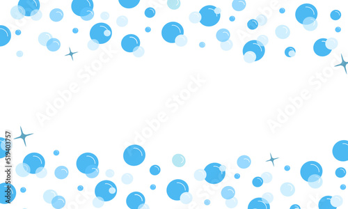 Blue bubble and shine border on white background, suds pattern